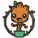Marvel Groot embroidery design featuring a cheerful character ideal for stitching on t-shirts and tote bags.