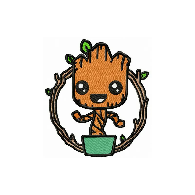 Marvel Groot embroidery design featuring a cheerful character ideal for stitching on t-shirts and tote bags.