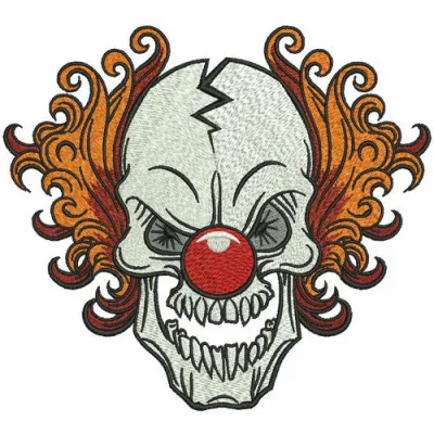 Preview of the Killer Clown embroidery design featuring a playful, sinister joker motif for creative projects.