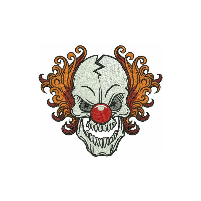 Preview of the Killer Clown embroidery design featuring a playful, sinister joker motif for creative projects.