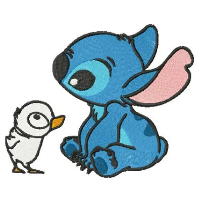 Stitch and duckling embroidery design featuring colorful characters from Lilo and Stitch collection.