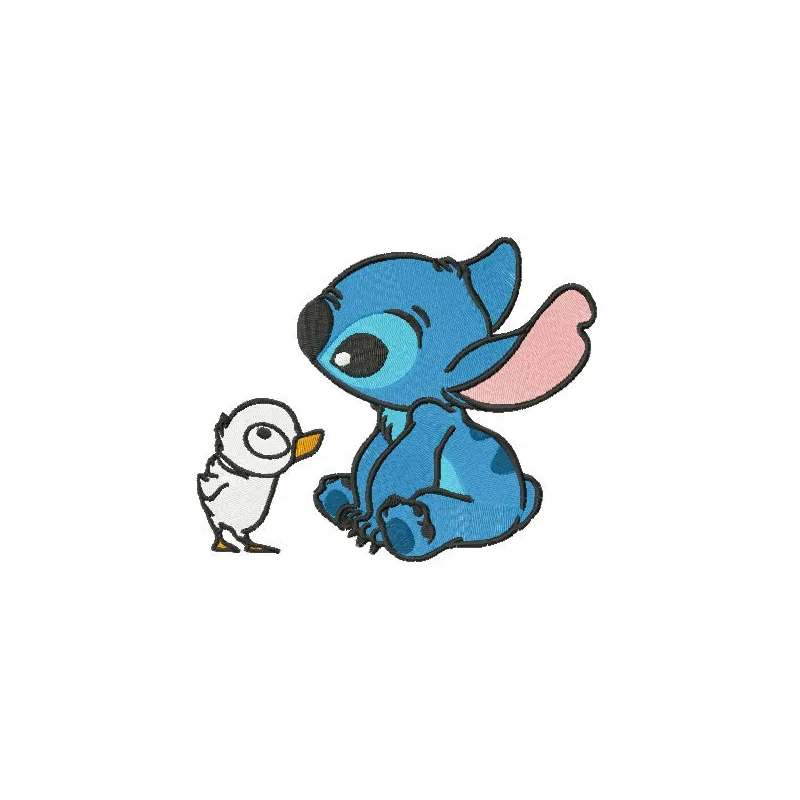 Stitch and duckling embroidery design featuring colorful characters from Lilo and Stitch collection.