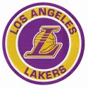 Los Angeles Lakers round logo embroidery design showcasing vibrant team colors for stitching on apparel or accessories.