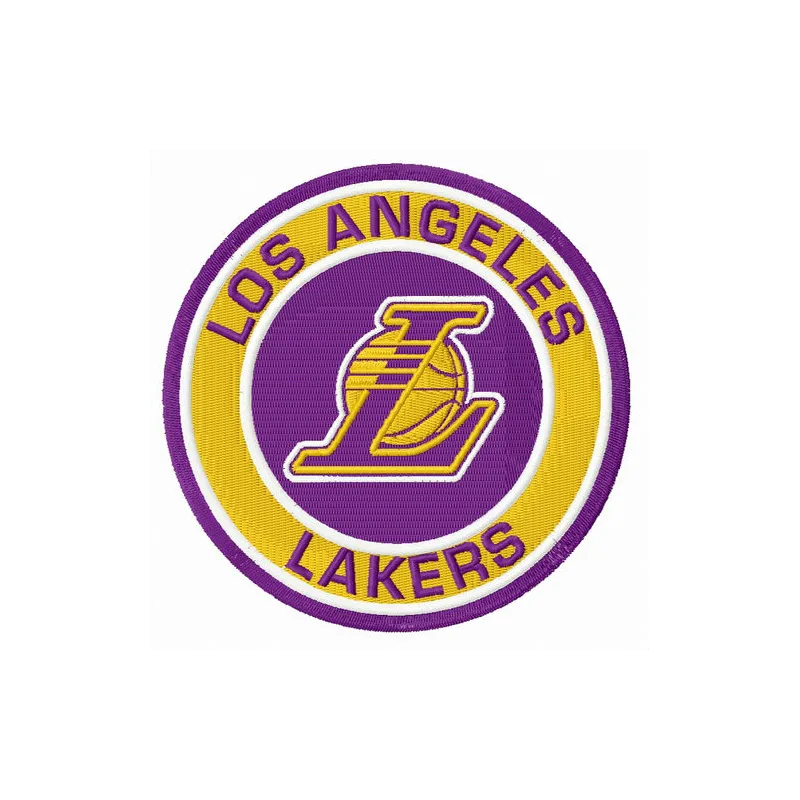 Los Angeles Lakers round logo embroidery design showcasing vibrant team colors for stitching on apparel or accessories.