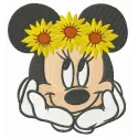 Minnie Mouse embroidery design featuring a charming flower wreath, ideal for stitching on various fabric items.