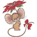 Mouse embroidery design featuring a vibrant pink flower, perfect for adding charm to your projects.