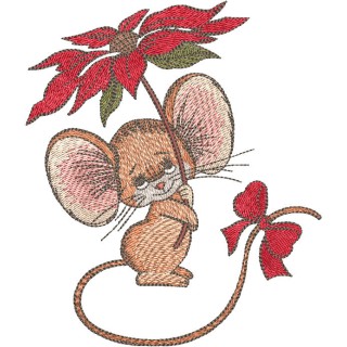 Mouse with bright pink flower embroidery design - Embroidery Design