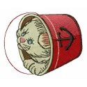 Adorable kitten in a bucket embroidery design, showcasing a charming stitched motif for cat lovers.