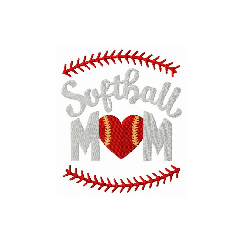 Softball mom embroidery design featuring a heartfelt quote, perfect for stitching on t-shirts and tote bags.