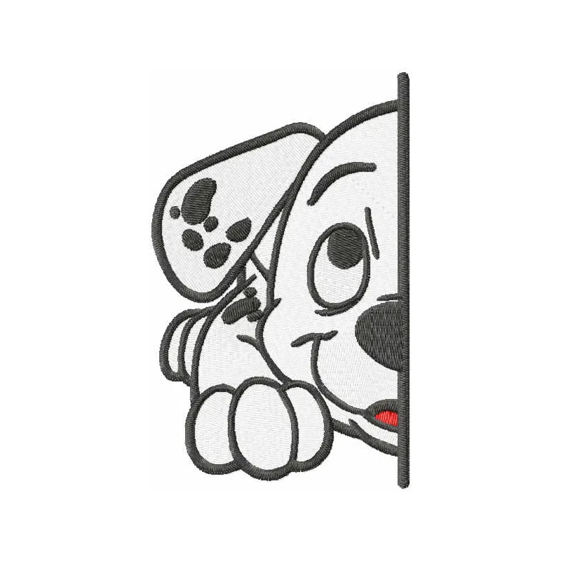 Dalmatian puppy half muzzle embroidery design showcasing playful details for various stitching projects.