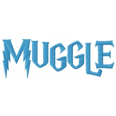 Muggle embroidery design featuring whimsical lettering, perfect for stitching on t-shirts or tote bags.