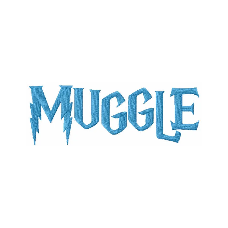 Muggle embroidery design featuring whimsical lettering, perfect for stitching on t-shirts or tote bags.