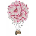 Floral hot air balloon embroidery design featuring vibrant flowers, ideal for embellishing t-shirts and tote bags.