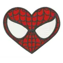 Superhero heart embroidery design featuring Spiderman motifs, ideal for t-shirts and tote bags.