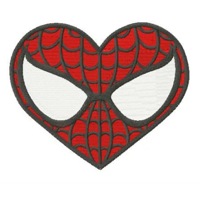 Superhero heart embroidery design featuring Spiderman motifs, ideal for t-shirts and tote bags.