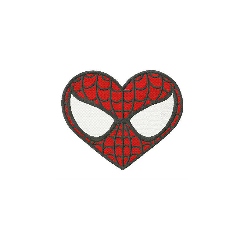 Superhero heart embroidery design featuring Spiderman motifs, ideal for t-shirts and tote bags.