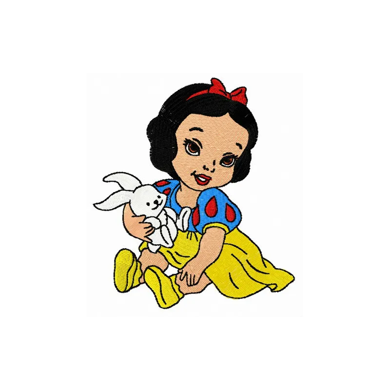 Embroidery design of Snow White's childhood, showcasing whimsical motifs for creative stitching projects.