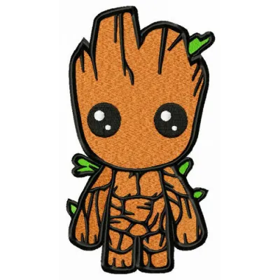 Little Groot embroidery design showcasing a charming stitched motif of the beloved character, perfect for various projects.