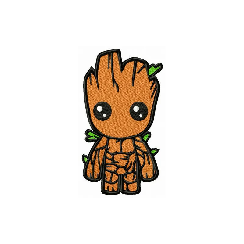 Little Groot embroidery design showcasing a charming stitched motif of the beloved character, perfect for various projects.