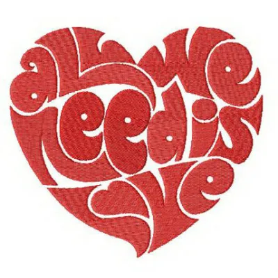 Preview of 'All We Need Is Love' embroidery design for Valentine's Day, showcasing a heartfelt stitched motif.