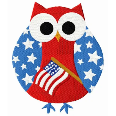 American owl embroidery design showcasing a detailed stitched motif of an owl, ideal for various fabric projects.