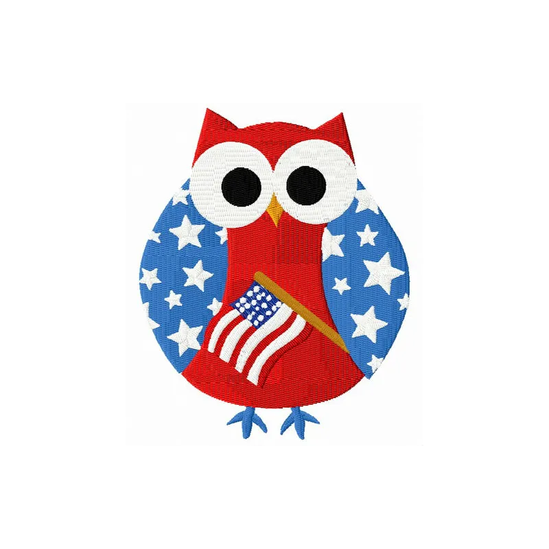 American owl embroidery design showcasing a detailed stitched motif of an owl, ideal for various fabric projects.