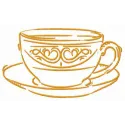 Cup of latte embroidery design featuring intricate stitching patterns for kitchen-themed projects.