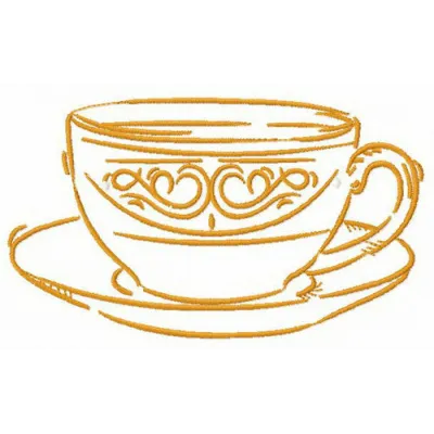 Cup of latte embroidery design featuring intricate stitching patterns for kitchen-themed projects.