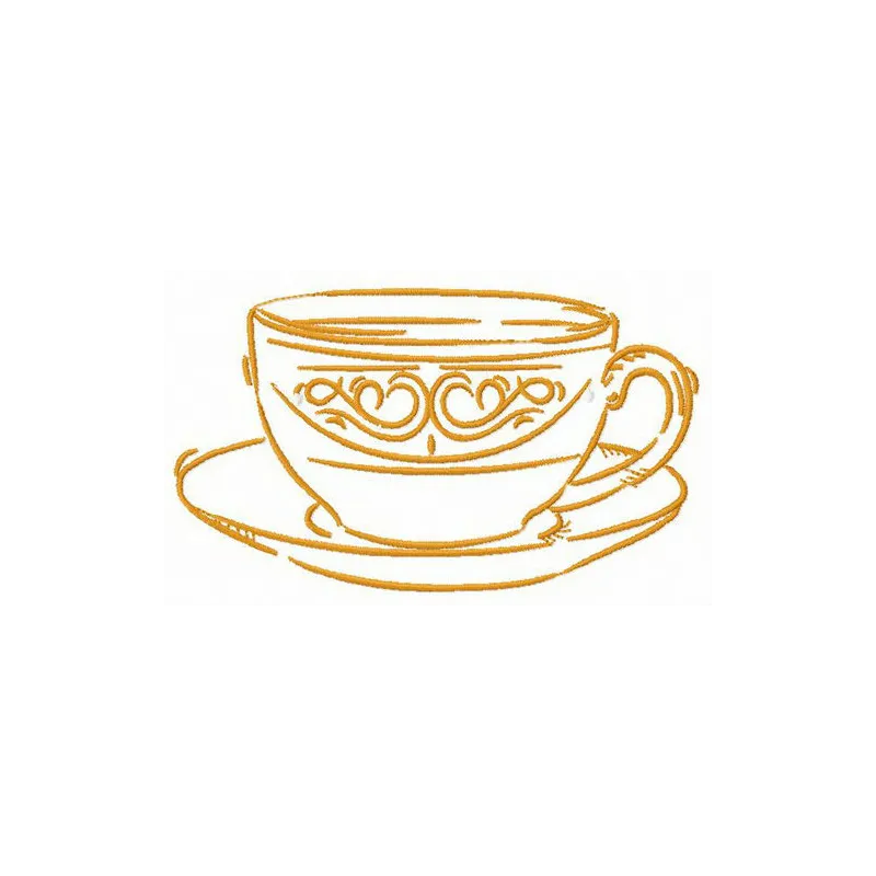 Cup of latte embroidery design featuring intricate stitching patterns for kitchen-themed projects.