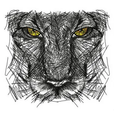Embroidery design of a predator's sketch featuring intricate details, ideal for stitching on apparel or home decor.