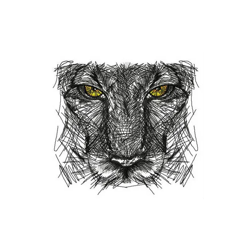 Embroidery design of a predator's sketch featuring intricate details, ideal for stitching on apparel or home decor.