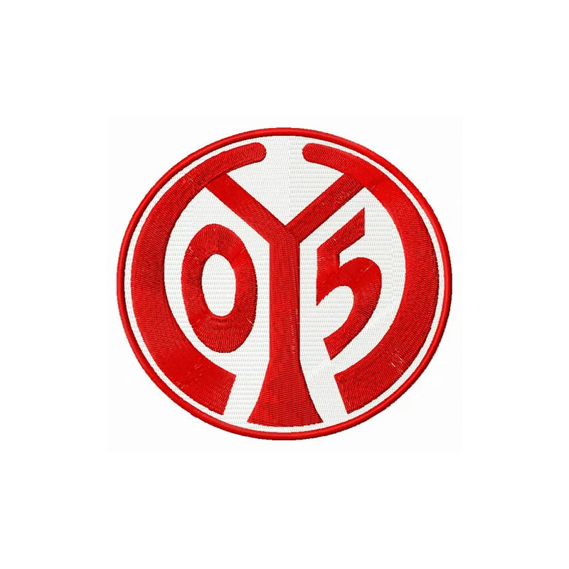 Mainz 05 logo embroidery design showcased on a fabric background, ideal for stitching on sports apparel and accessories.