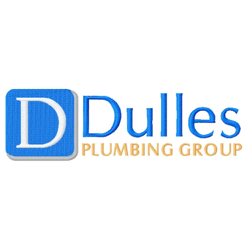 Dulles plumbing group logo embroidery design, showcasing intricate stitching patterns for branding on various items.