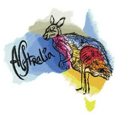 Embroidery design featuring a kangaroo, celebrating Australia’s unique wildlife, perfect for stitching on various items.