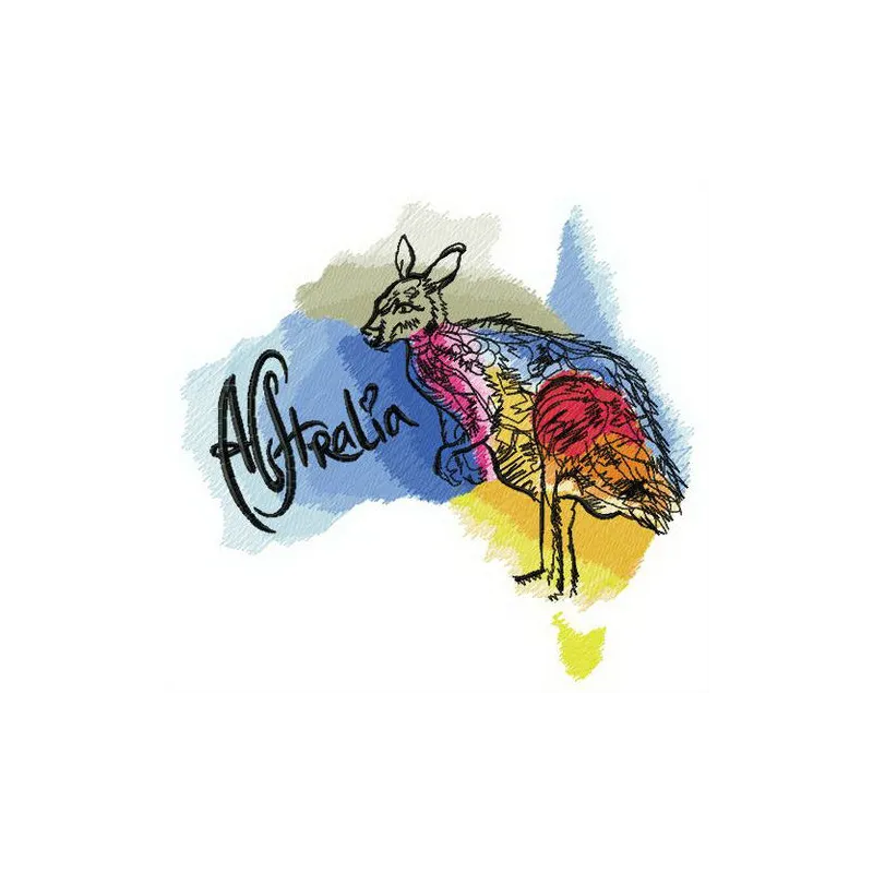 Embroidery design featuring a kangaroo, celebrating Australia’s unique wildlife, perfect for stitching on various items.