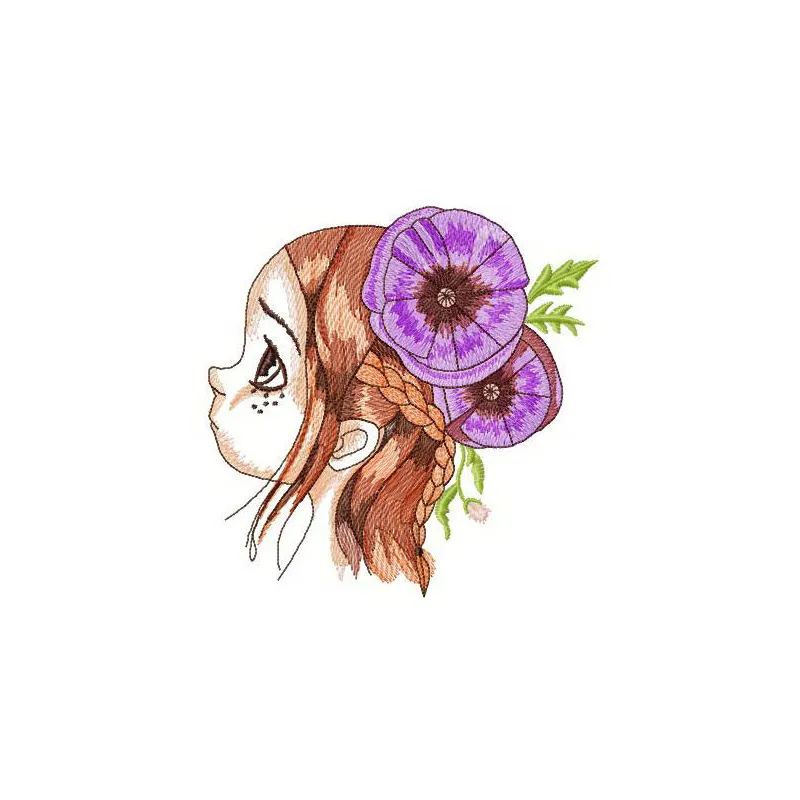 Embroidery design of a girl with freckles, showcasing a charming stitched motif for girls and women.