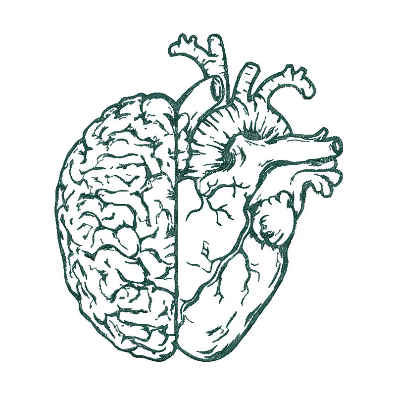 Preview of a tribal one color embroidery design featuring a brain and heart symbol, perfect for various fabric projects.