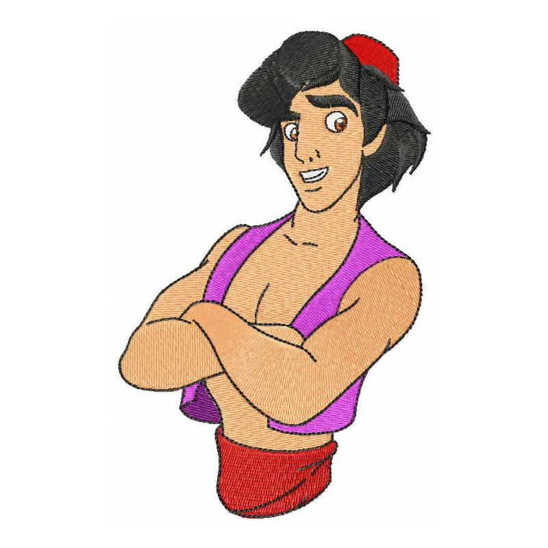 Aladdin embroidery design featuring a whimsical character, perfect for creating magical stitched motifs on fabric.