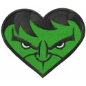Hulk heart embroidery design showcasing a vibrant, stitched motif of the iconic superhero's heart symbol.