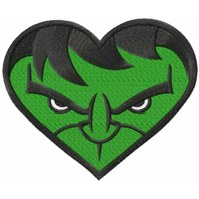 Hulk heart embroidery design showcasing a vibrant, stitched motif of the iconic superhero's heart symbol.