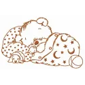 Sleeping bear embroidery design featuring a cute bear in a peaceful slumber, perfect for various stitching projects.