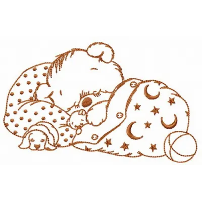 Sleeping bear embroidery design featuring a cute bear in a peaceful slumber, perfect for various stitching projects.