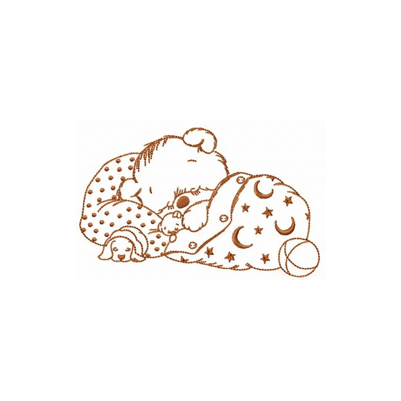 Sleeping bear embroidery design featuring a cute bear in a peaceful slumber, perfect for various stitching projects.