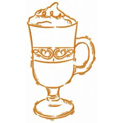 Embroidery design of a glass of latte macchiato, perfect for kitchen-themed projects and home decor.