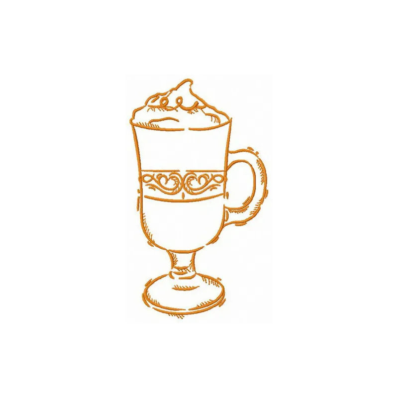 Embroidery design of a glass of latte macchiato, perfect for kitchen-themed projects and home decor.