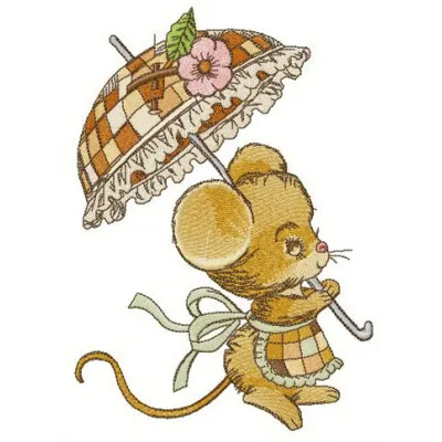 Little lady Mouse embroidery design featuring a charming mouse character, ideal for embellishing children's clothing and acc…