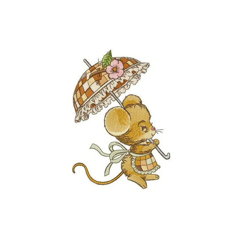 Little lady Mouse embroidery design featuring a charming mouse character, ideal for embellishing children's clothing and acc…
