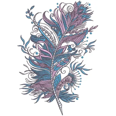 Preview of the Firebird's feather embroidery design, showcasing intricate feather and wing patterns for creative projects.