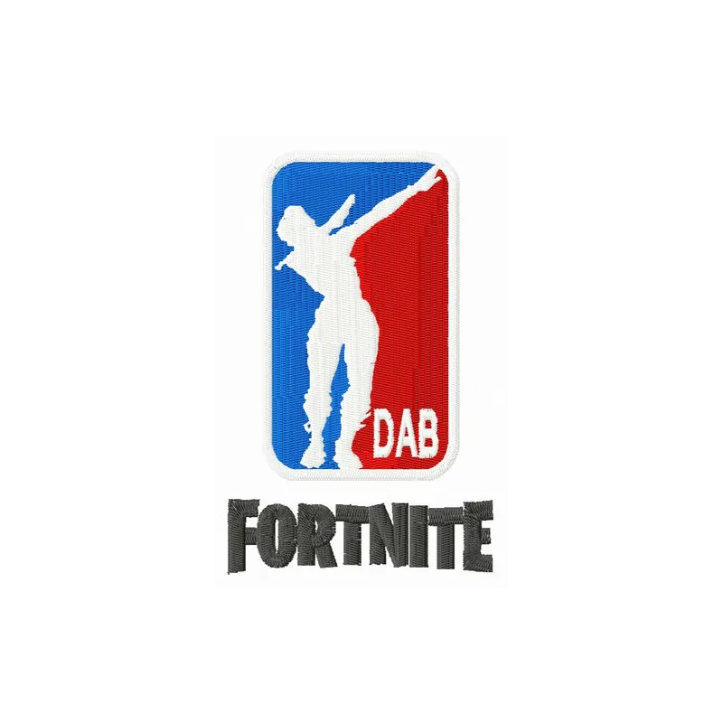 Fortnite Dab embroidery design showcasing a playful character performing the dab dance, ideal for hoodies and t-shirts.