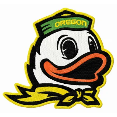 Oregon Duck embroidery design showcasing a spirited college sports motif for stitching on apparel and accessories.